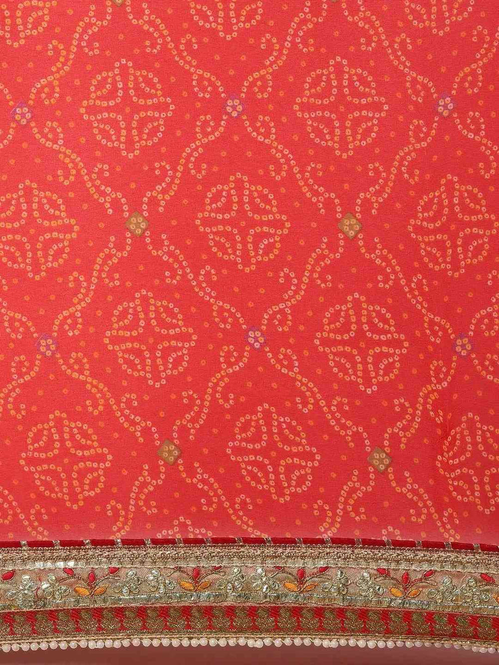 Red Colour Poly Chiffon Bandhej Print & Embellished Border Saree