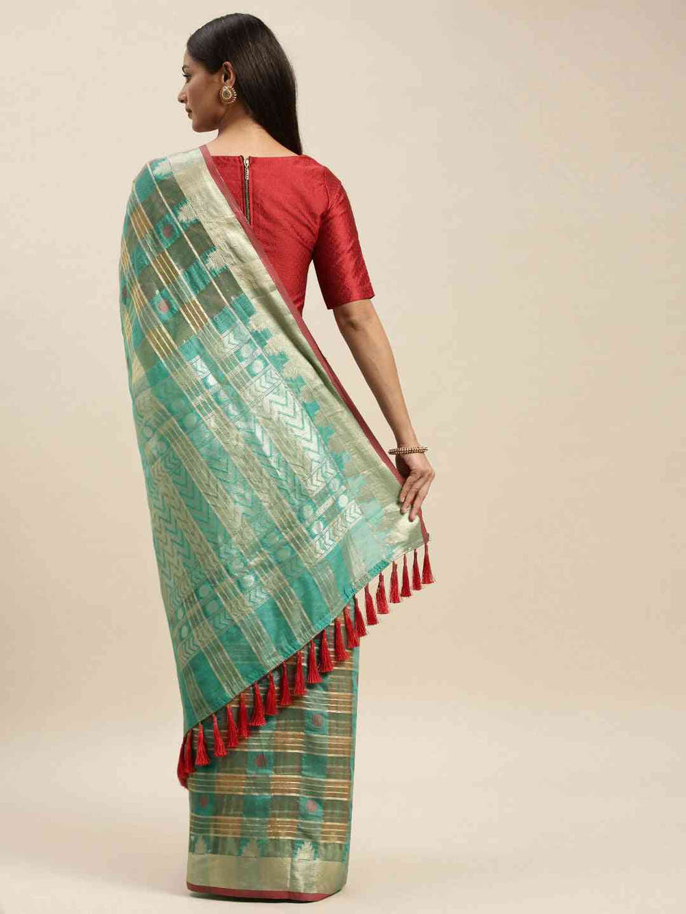 Festive Organza Silk Zari Chex Weaving Saree in Sea Green