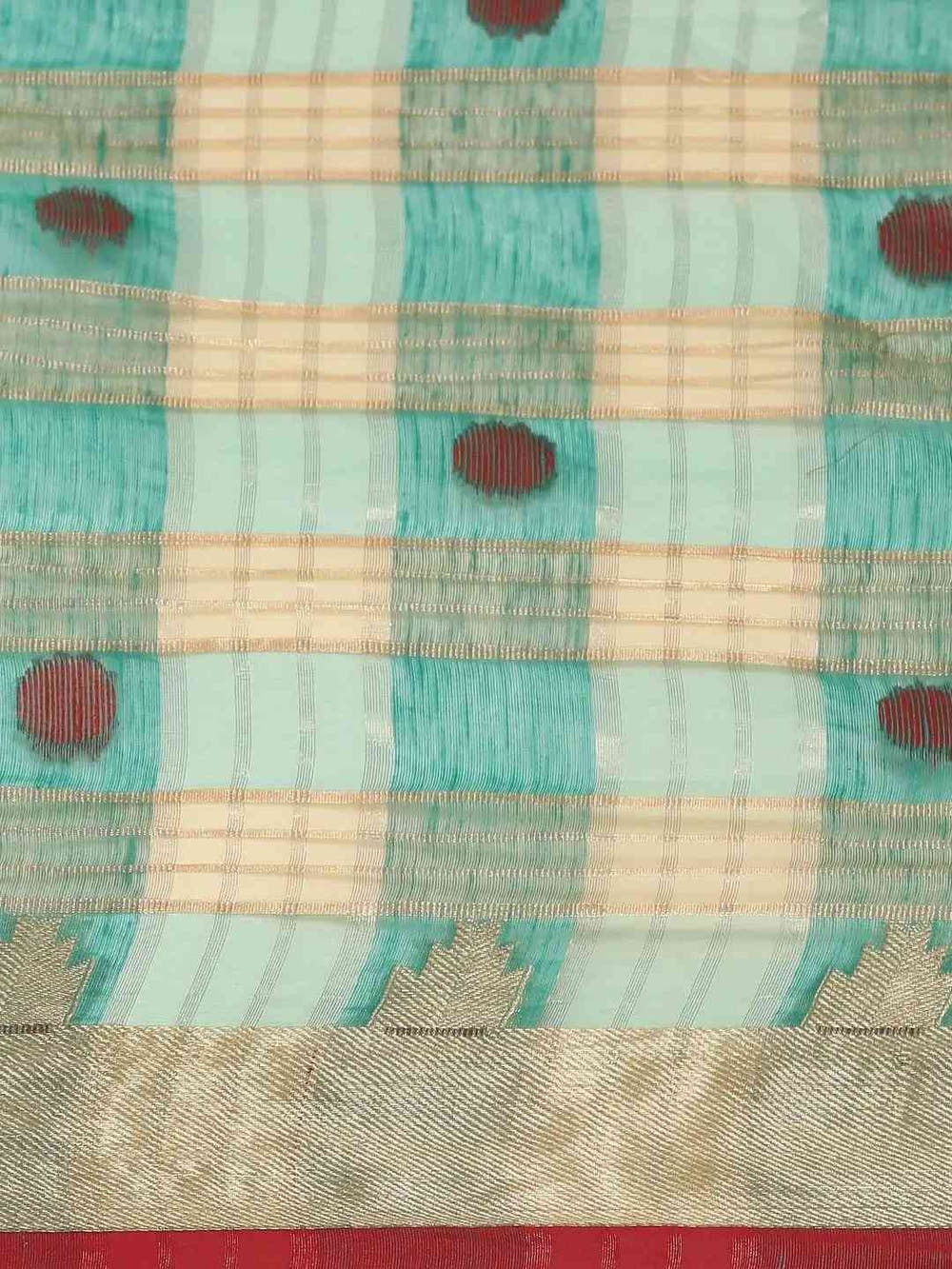 Festive Organza Silk Zari Chex Weaving Saree in Sea Green