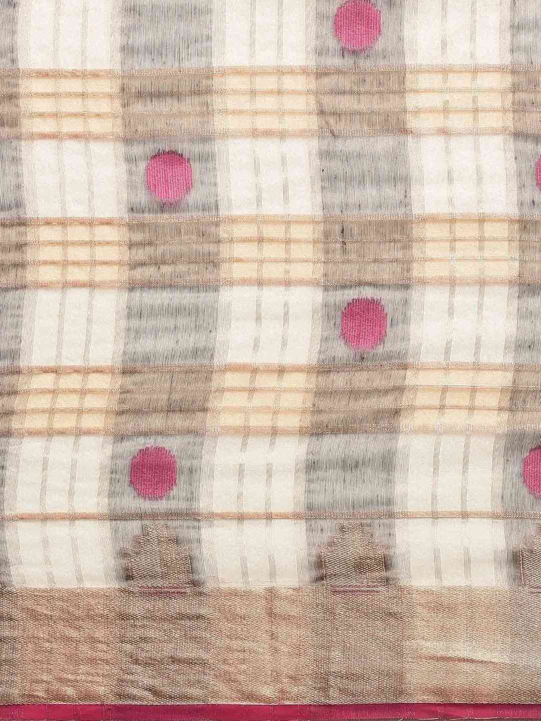 Festive Organza Silk Zari Chex Weaving Saree in Silver Colour