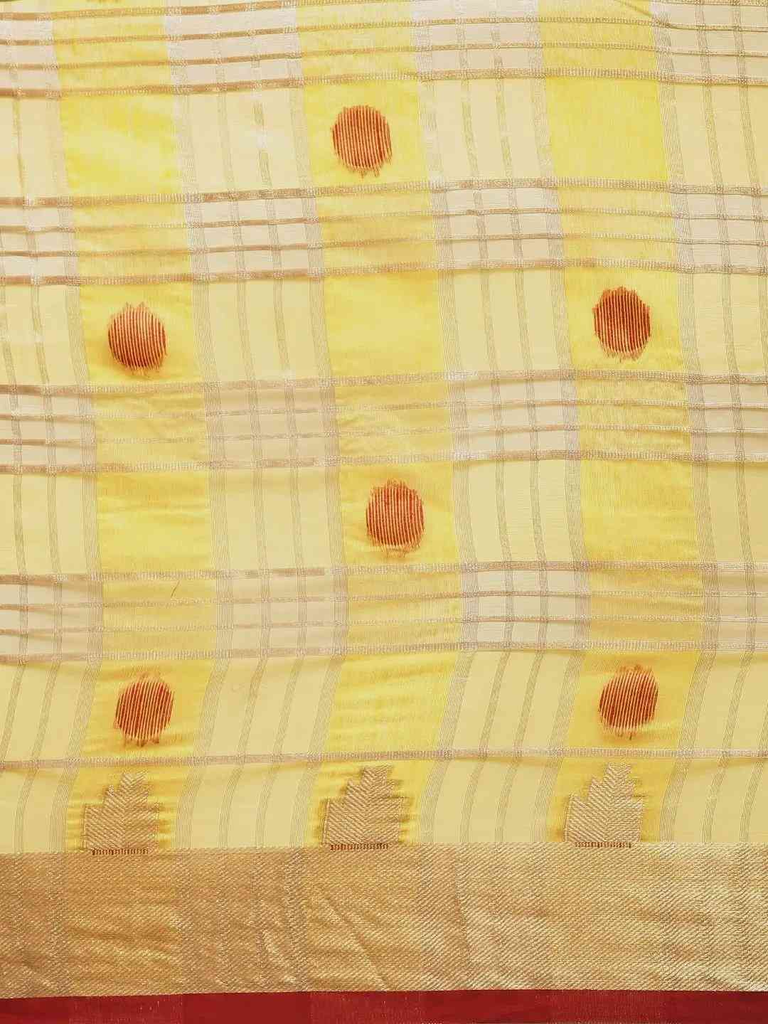 Festive Organza Silk Zari Chex Weaving Saree in Yellow Colour