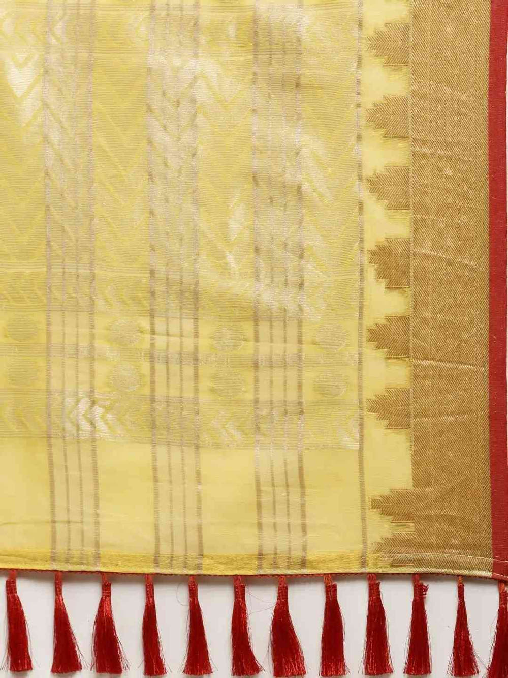 Festive Organza Silk Zari Chex Weaving Saree in Yellow Colour