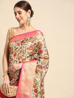 Pure Organza Floral Print Zari Work Saree
