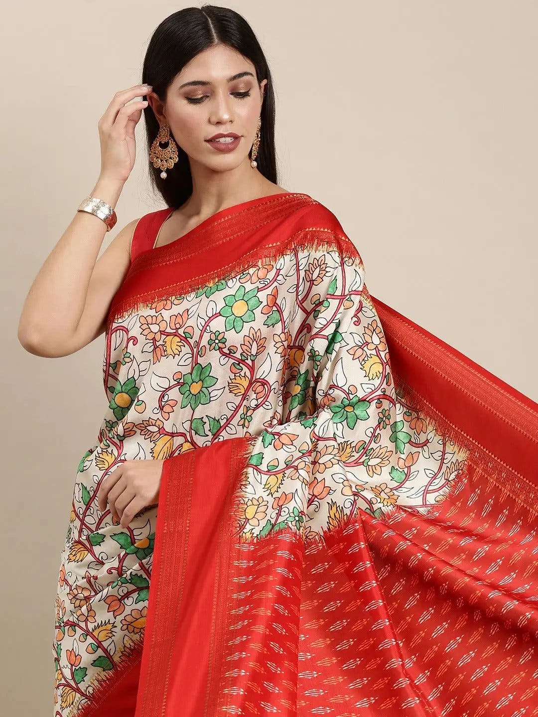 Soft Silk Kalamkari Digital Print Festive Wear Saree