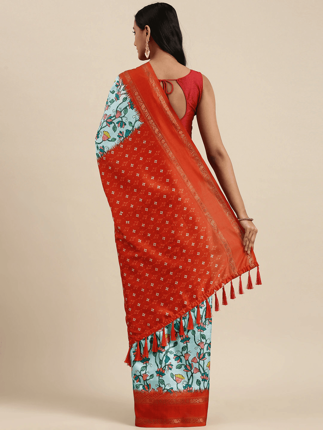 Soft Silk Kalamkari Digital Print Sky Blue Colour Saree