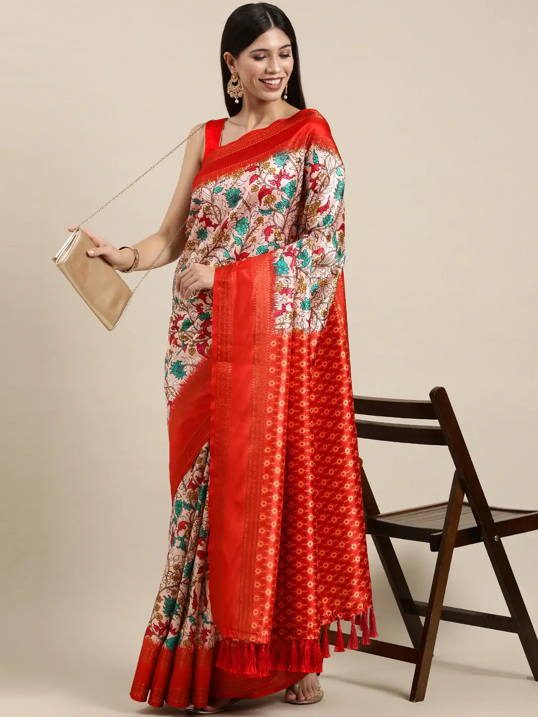 Red Colour Soft Silk Kalamkari Digital Print Saree