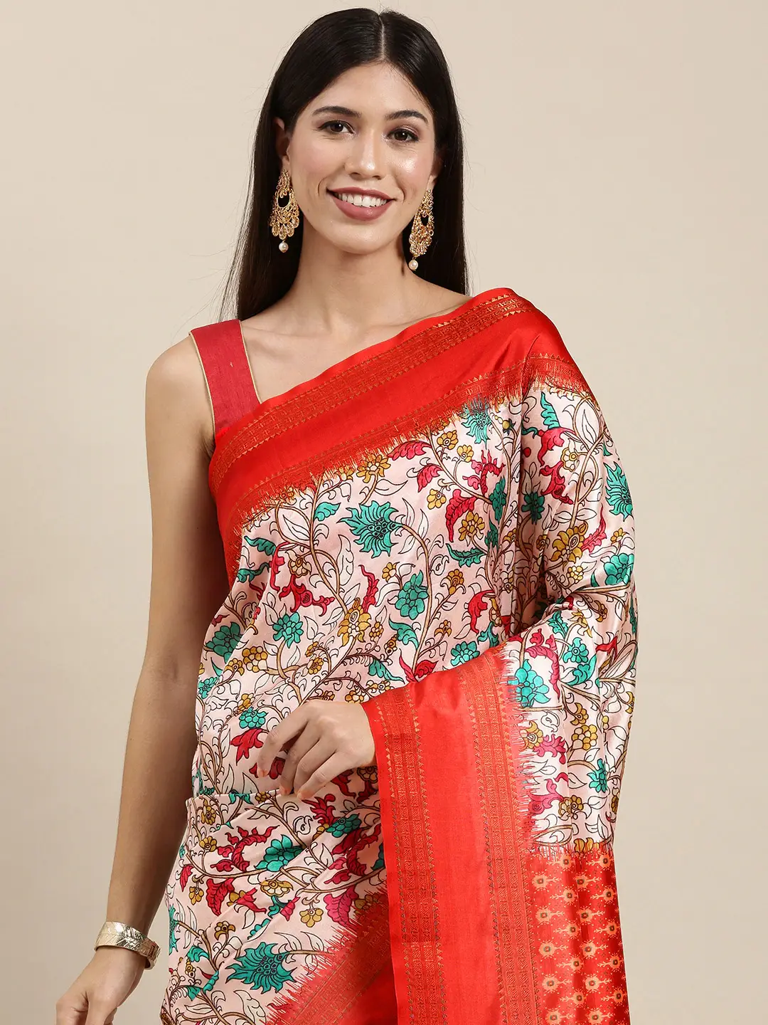 Red Colour Soft Silk Kalamkari Digital Print Saree