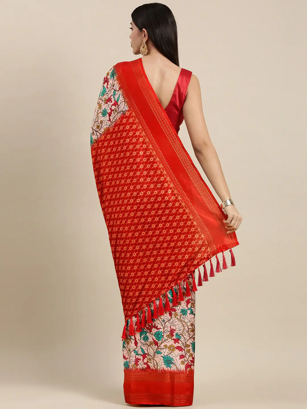 Red Colour Soft Silk Kalamkari Digital Print Saree