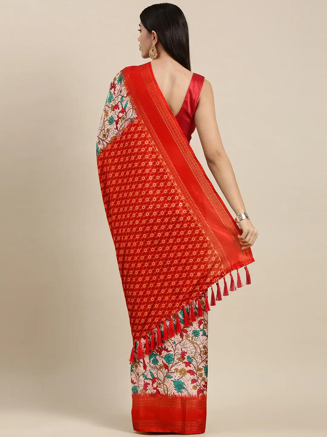 Red Colour Soft Silk Kalamkari Digital Print Saree
