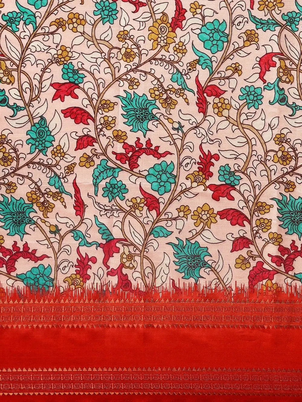 Red Colour Soft Silk Kalamkari Digital Print Saree