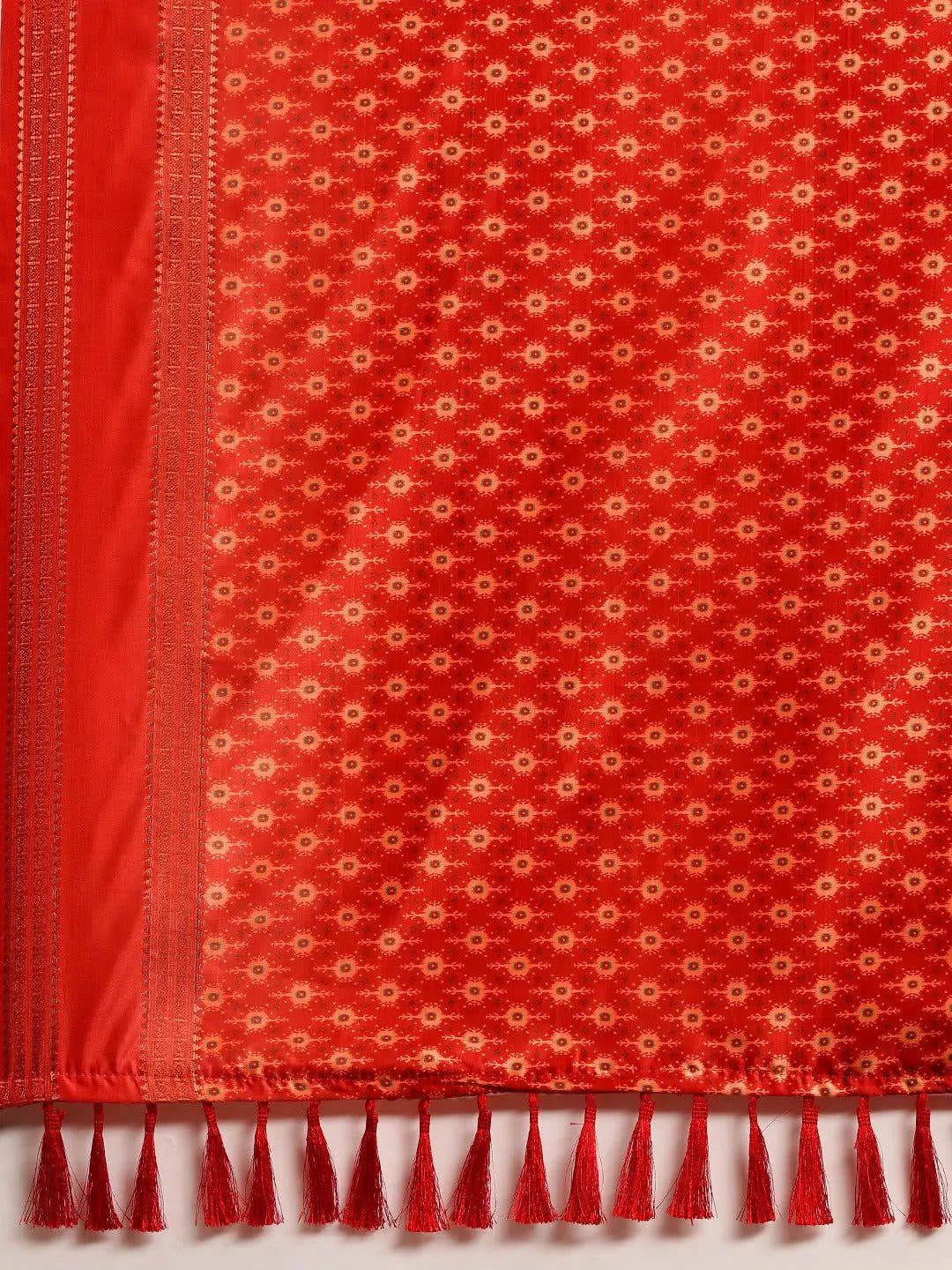 Red Colour Soft Silk Kalamkari Digital Print Saree