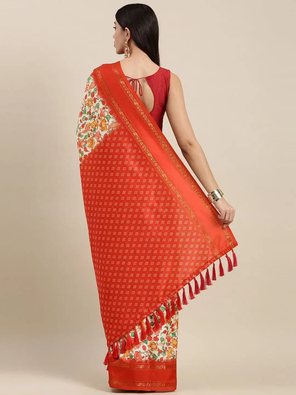 Soft Silk Kalamkari Digital Print Red Colour Saree