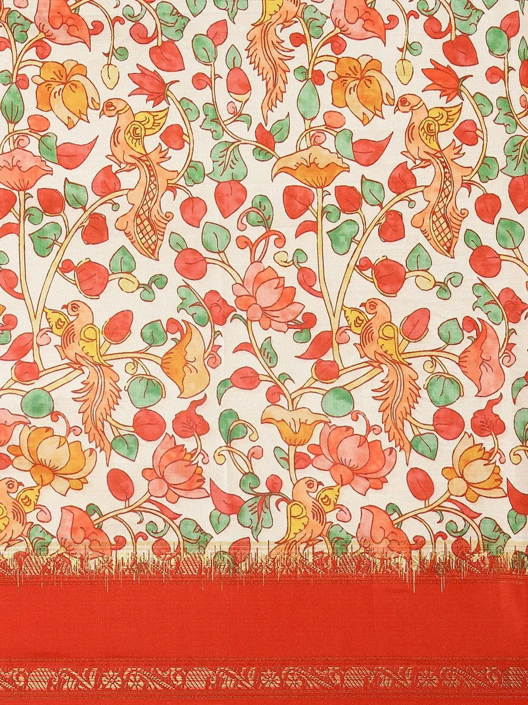 Soft Silk Kalamkari Digital Print Red Colour Saree