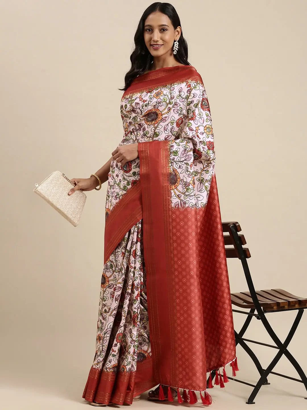 Soft Silk Kalamkari Digital Print Festive Wear Saree
