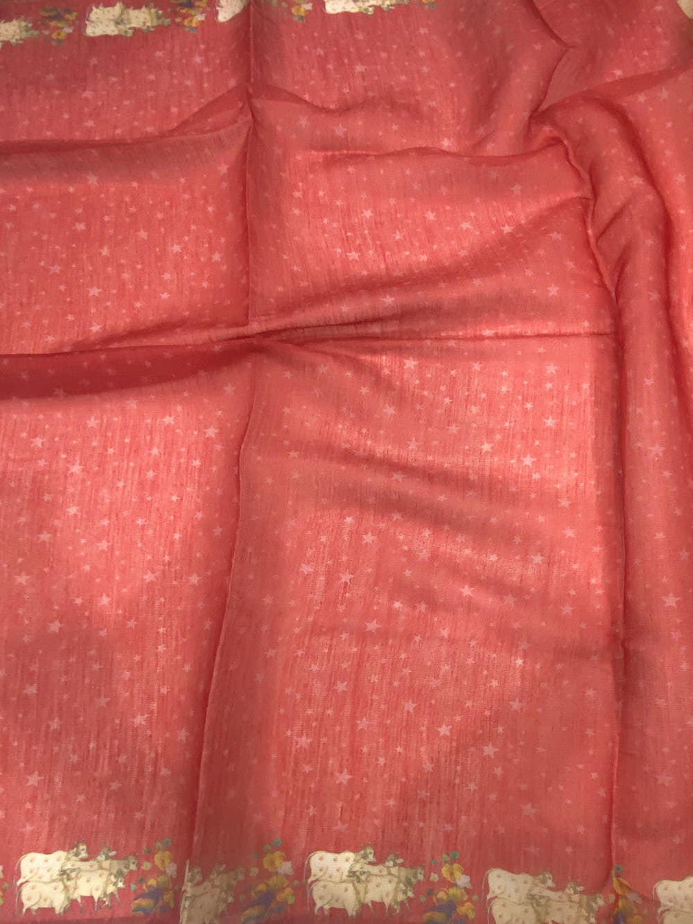 Red Chanderi Pichwai Print Saree