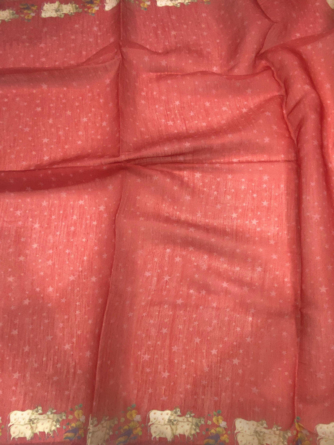 Red Chanderi Pichwai Print Saree