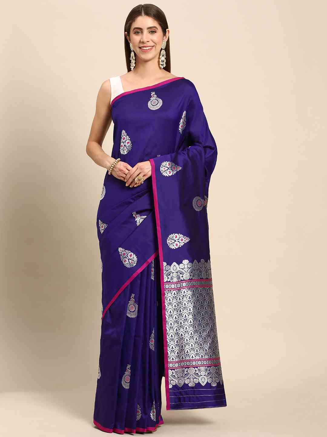 Pure Banarasi Zari Silk Saree With Ethnic Motifs