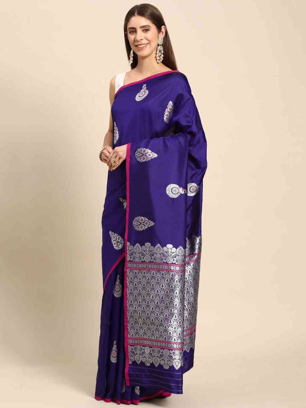 Pure Banarasi Zari Silk Saree With Ethnic Motifs