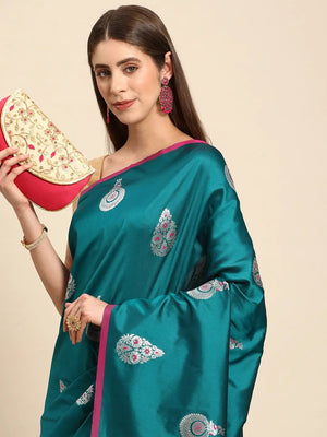 Pure Banarasi Zari Silk Saree With Ethnic Motifs