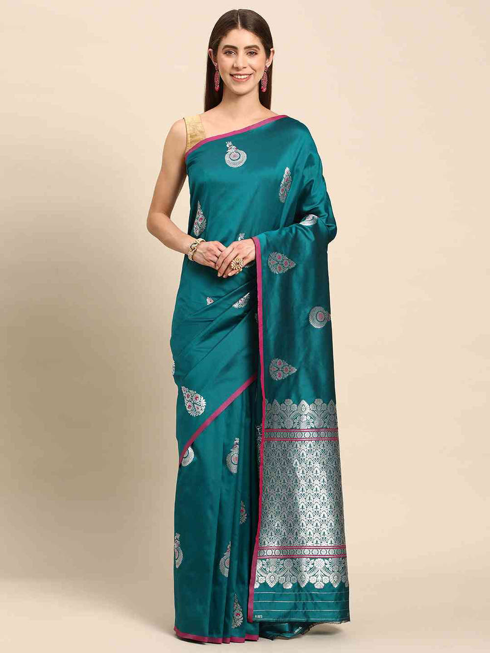 Pure Banarasi Zari Silk Saree With Ethnic Motifs