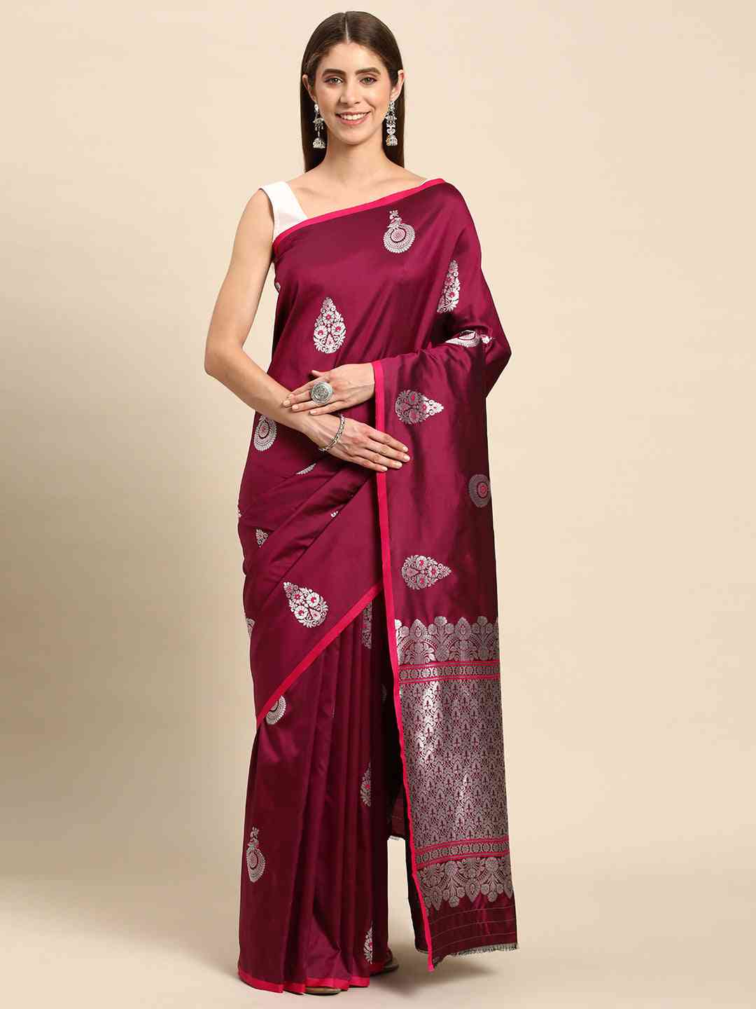 Pure Banarasi Zari Silk Saree With Ethnic Motifs