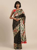 Stylish Black Colour Silk Banarasi Saree With Woven Design