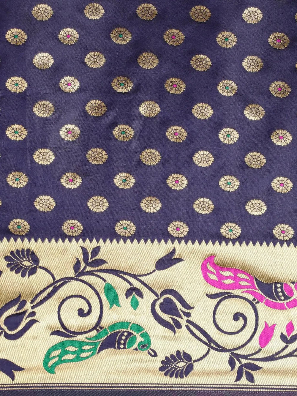 Stylish Navy Blue Colour Silk Banarasi Saree With Woven Design