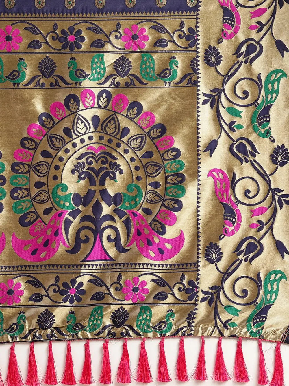 Stylish Navy Blue Colour Silk Banarasi Saree With Woven Design