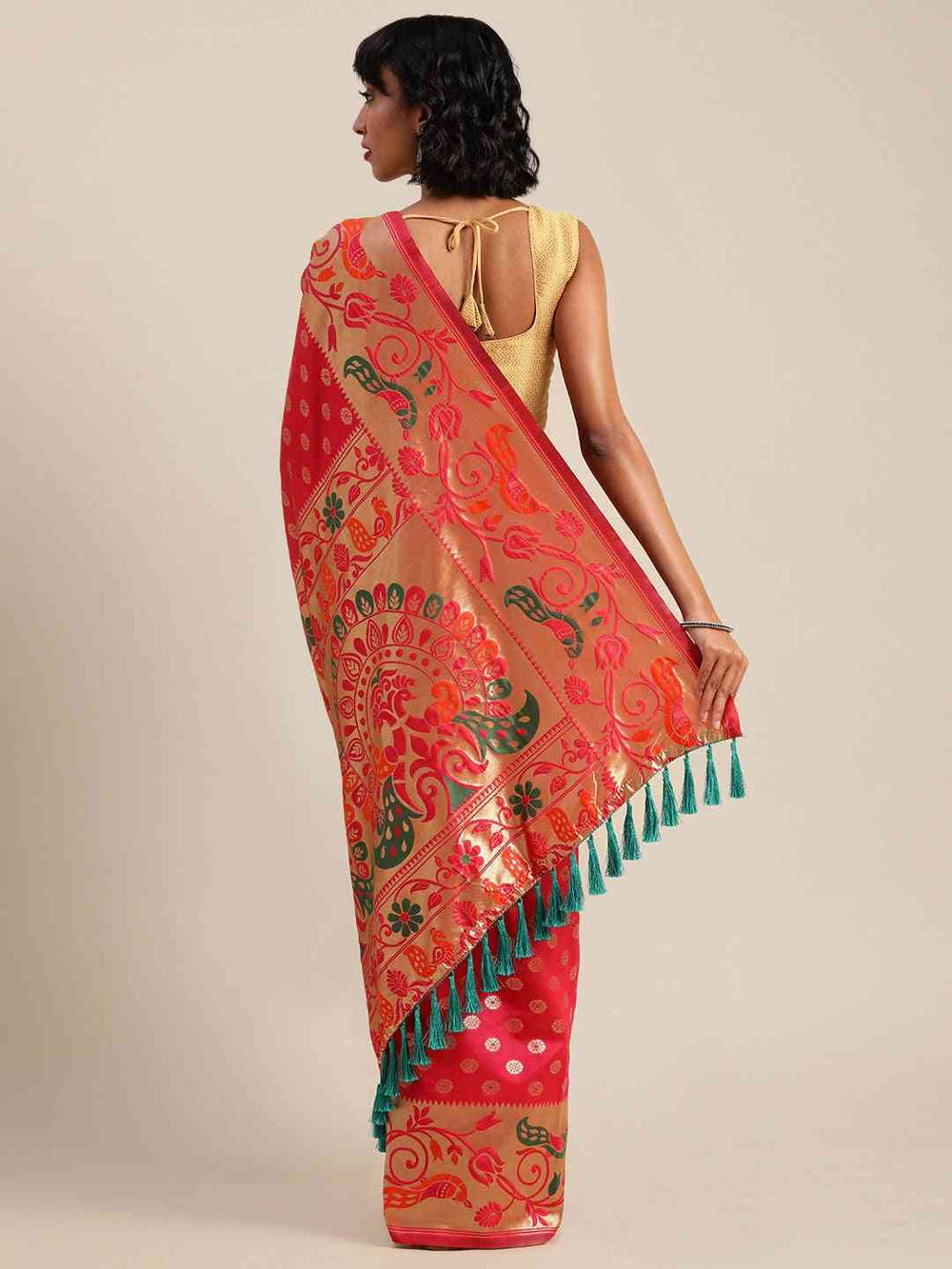 Stylish Pink Colour Silk Banarasi Saree With Woven Design