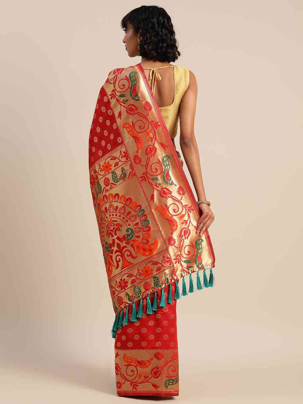 Stylish Red Colour Silk Banarasi Saree With Woven Design