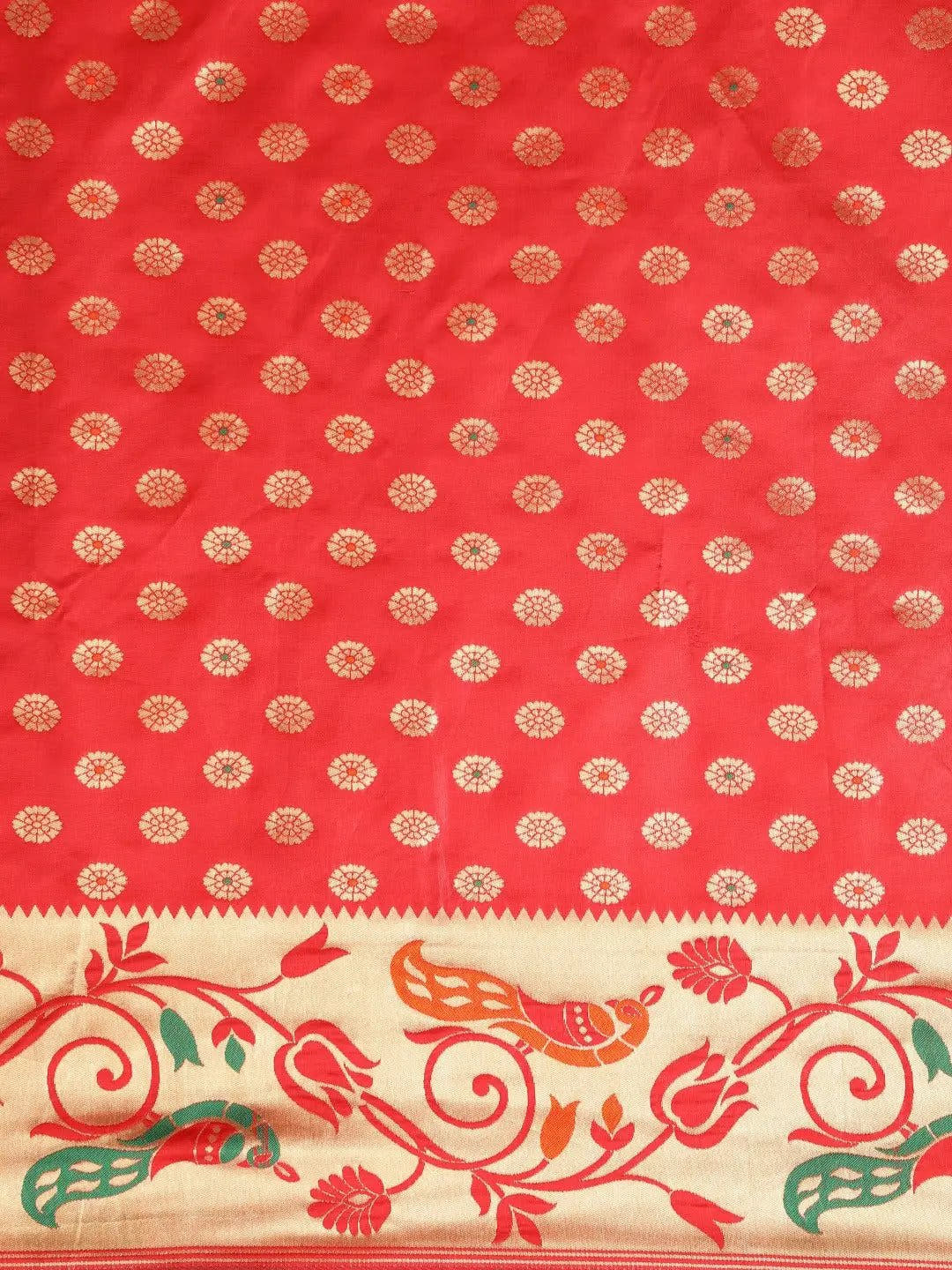 Stylish Red Colour Silk Banarasi Saree With Woven Design