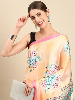 Soft Satin Georgette Pristel Colour Party Wear Saree