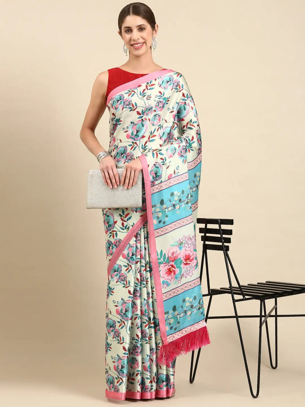 Soft Satin Georgette Pristel Colour Party Wear Saree