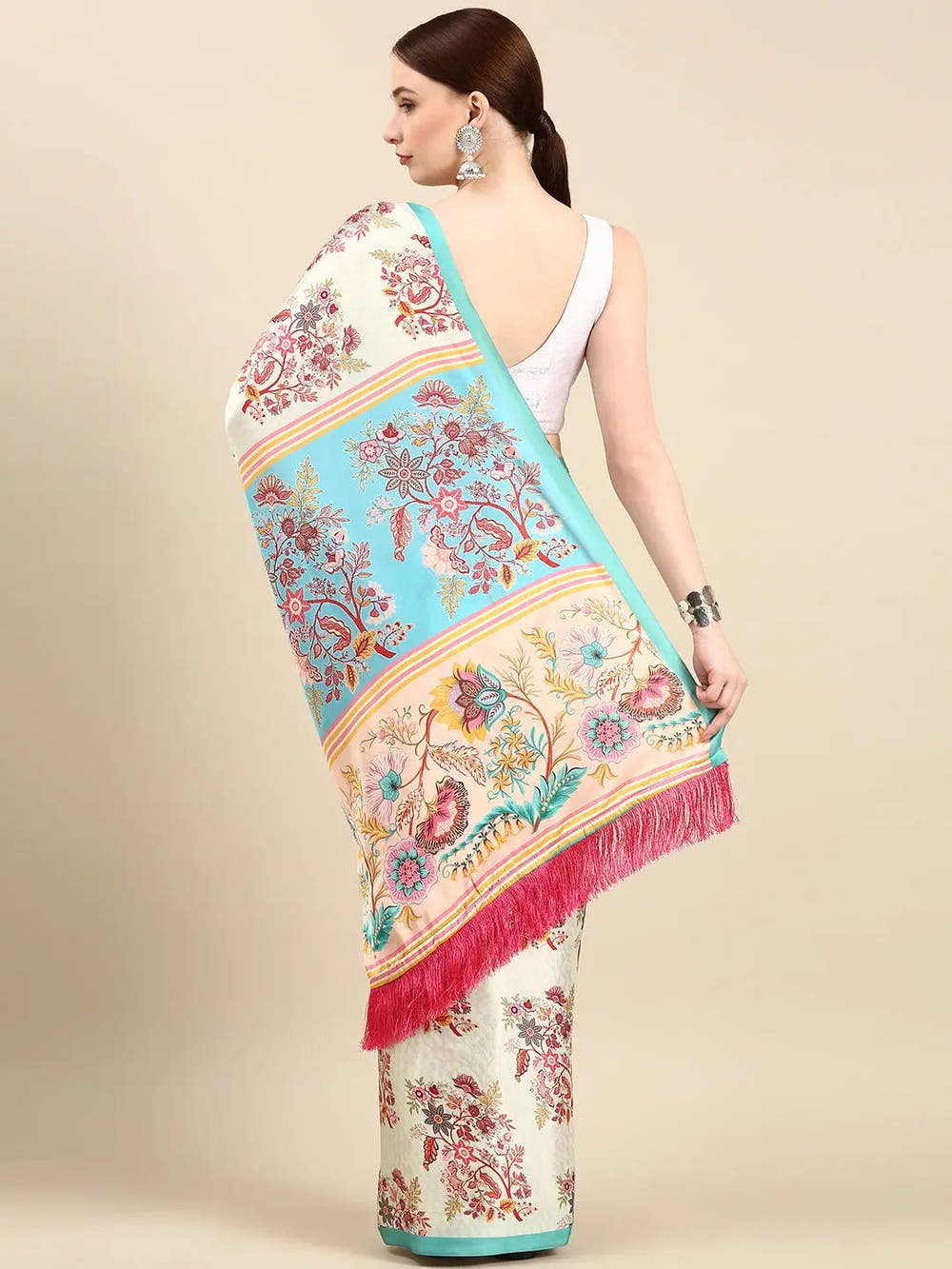 Shop Soft Satin Georgette Pristel Colour Party Wear Saree