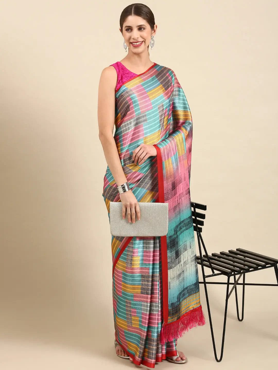 Soft Satin Georgette Pristel Colour Party Wear Saree