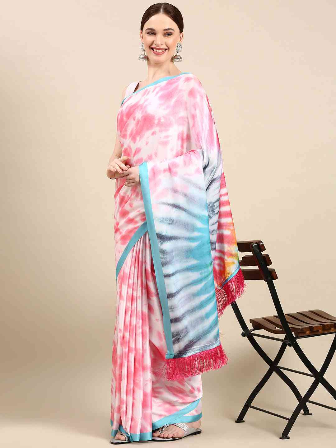 Soft Satin Georgette Pristel Colour Party Wear Saree