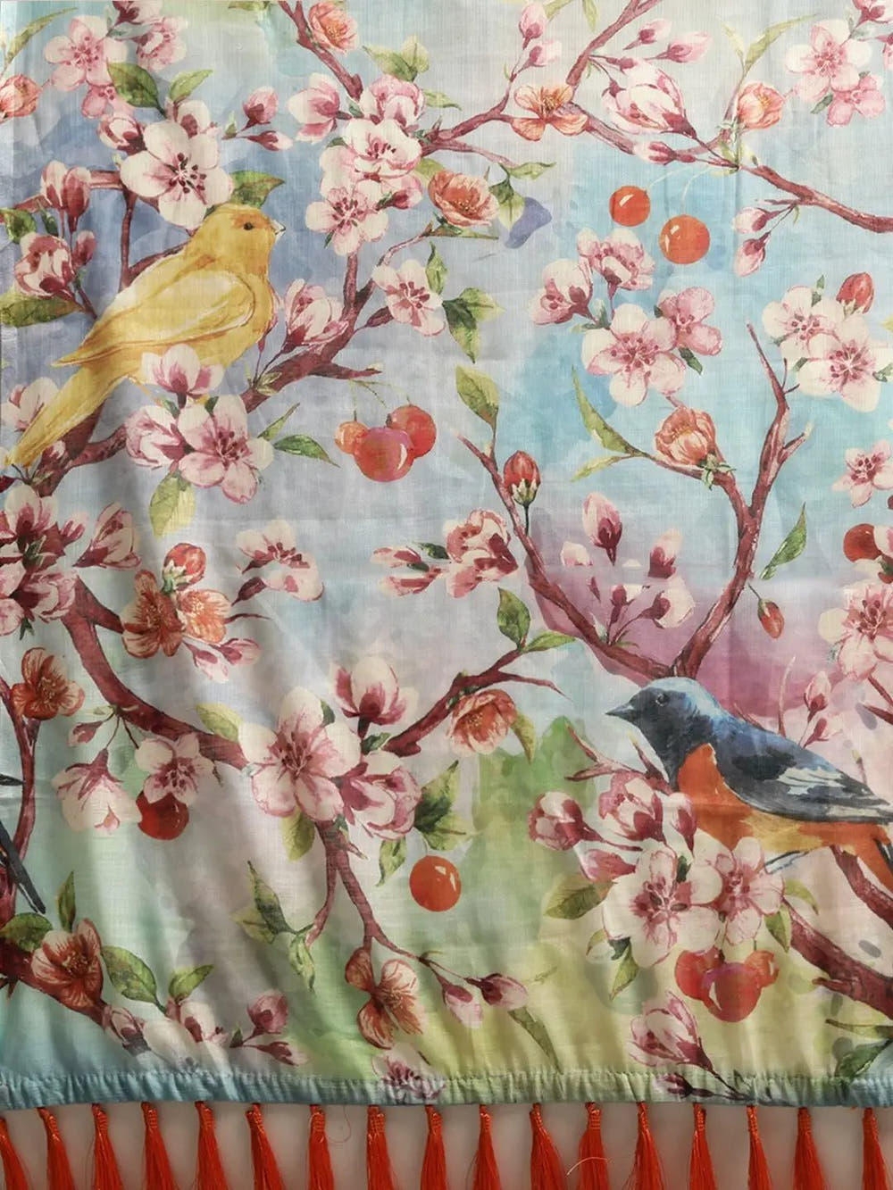 Beautiful Blue Colour Linen Floral Printed Saree