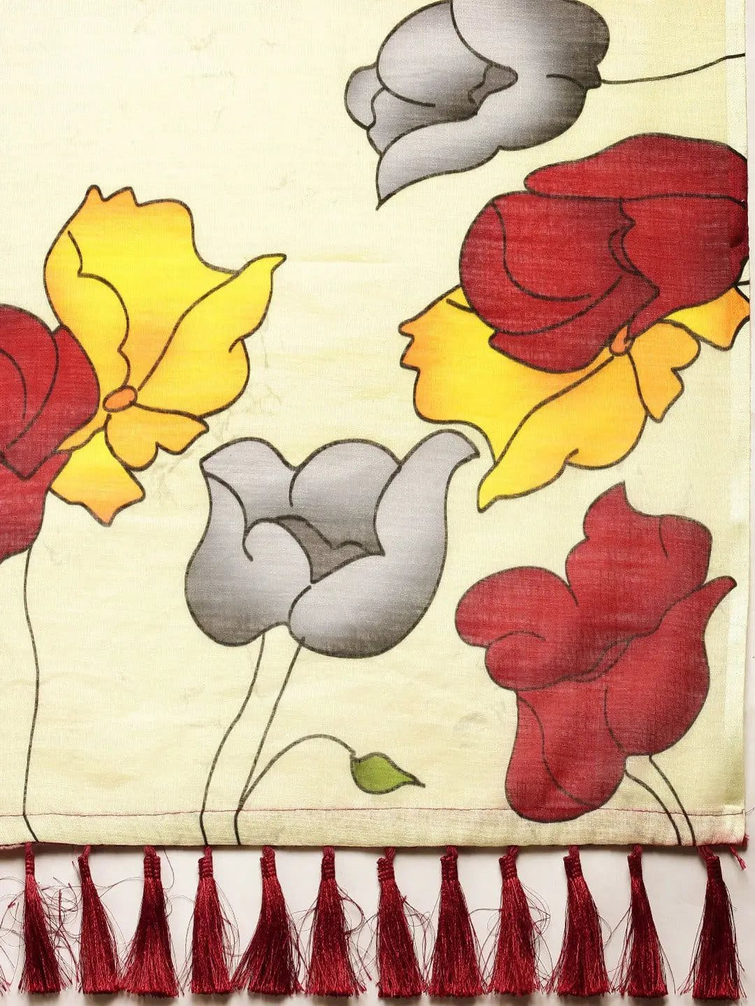 Beautiful Yellow Colour Linen Floral Printed Saree