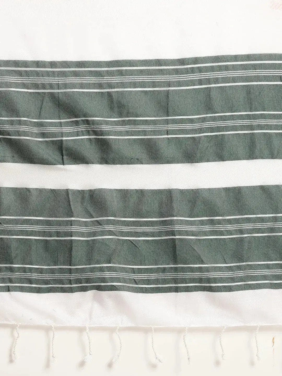 Bhagalpuri Linen Saree With Green Colour Small Patti