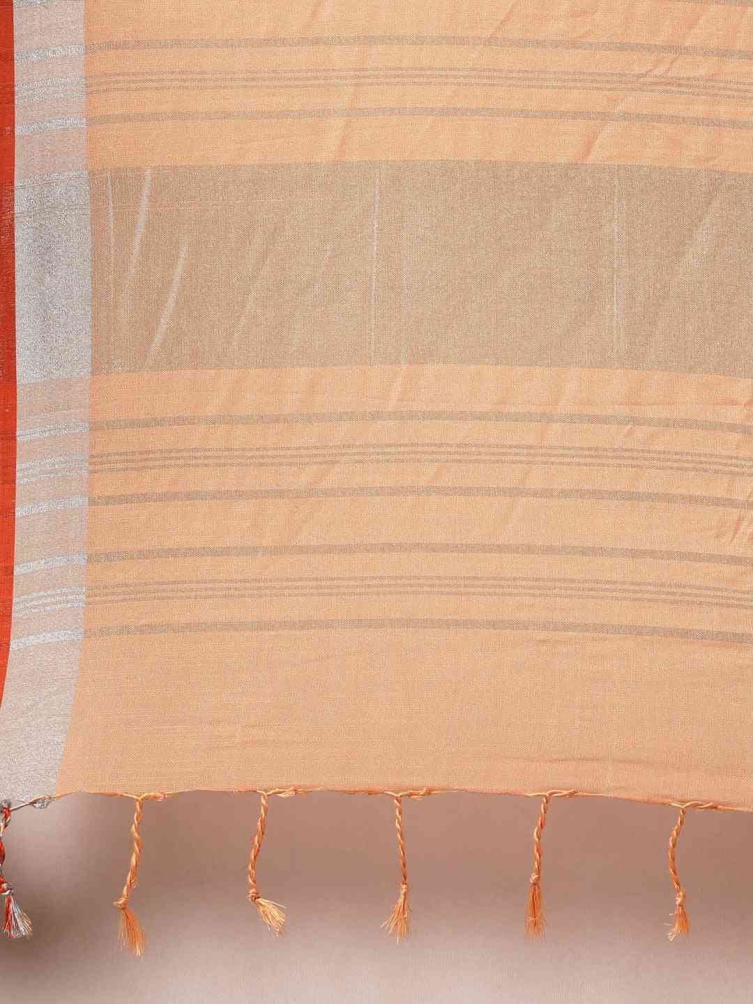 Stylish Solid Linen Saree With Zari Border
