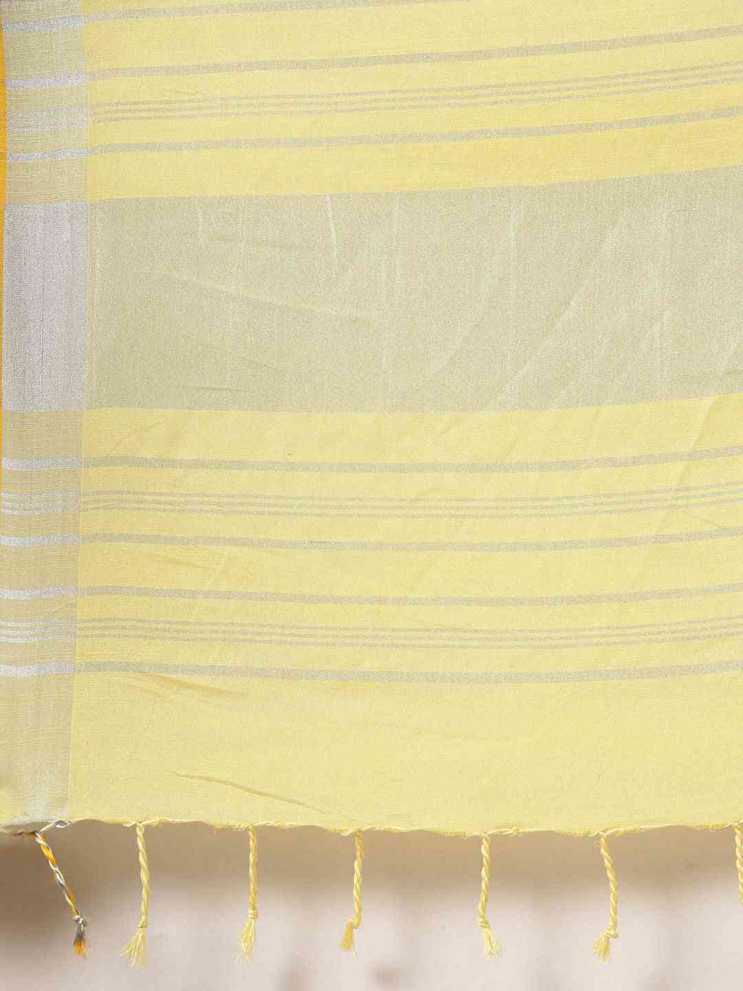 Stylish Solid Linen Saree With Zari Border