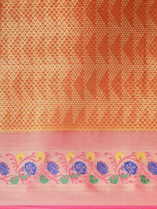 Kora Silk Banarasi Digital Print Saree In Orange Colour