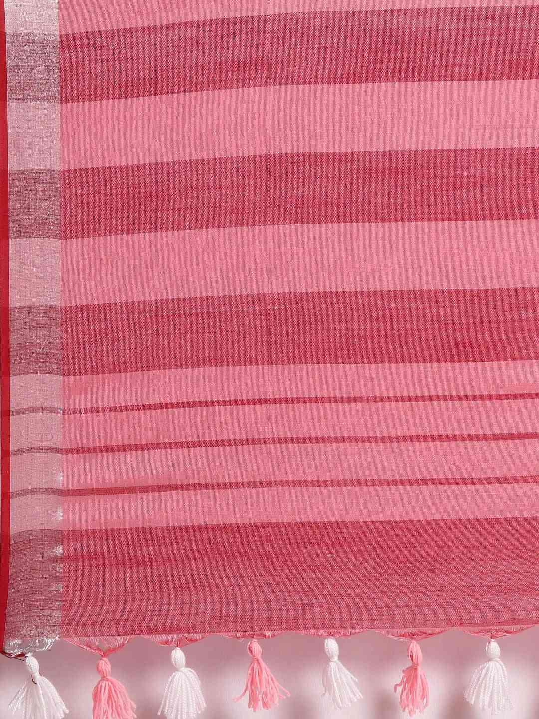 Stylish Solid Linen Saree With Zari Border