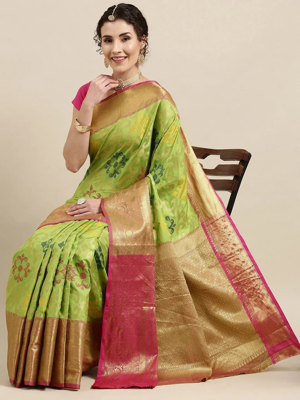 Exclusive Pista Colour Dharmavaram Soft Silk Festive Wear Saree