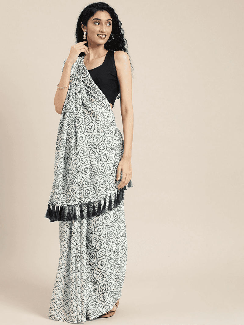 Stylish Linen Printed Bandhani Saree with Resham Tassel