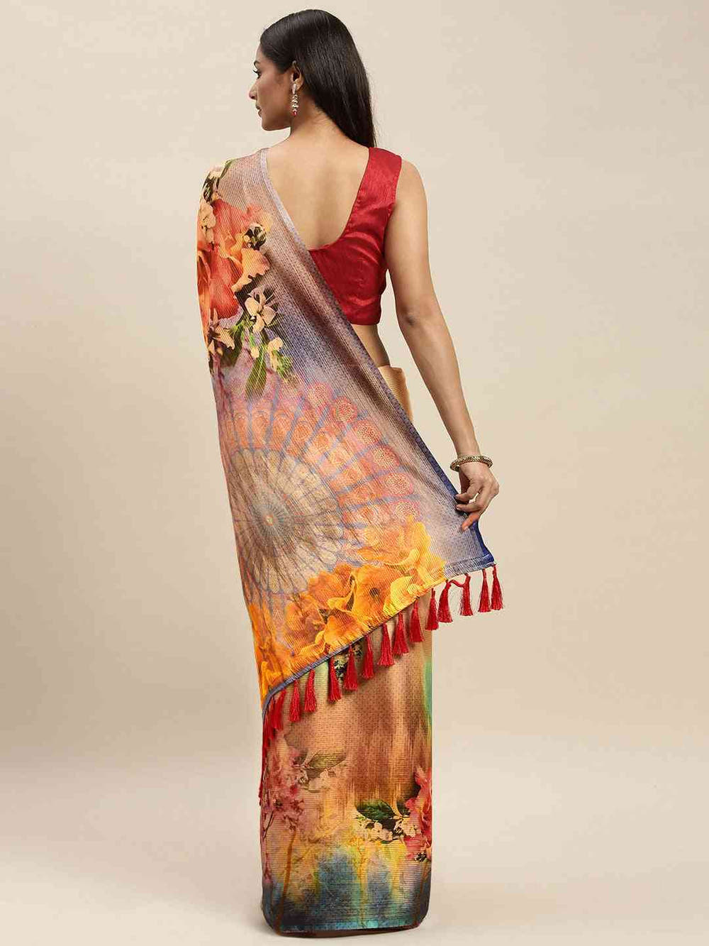 Soft Silk Zari Tissue Weaving Flower Print Design Saree