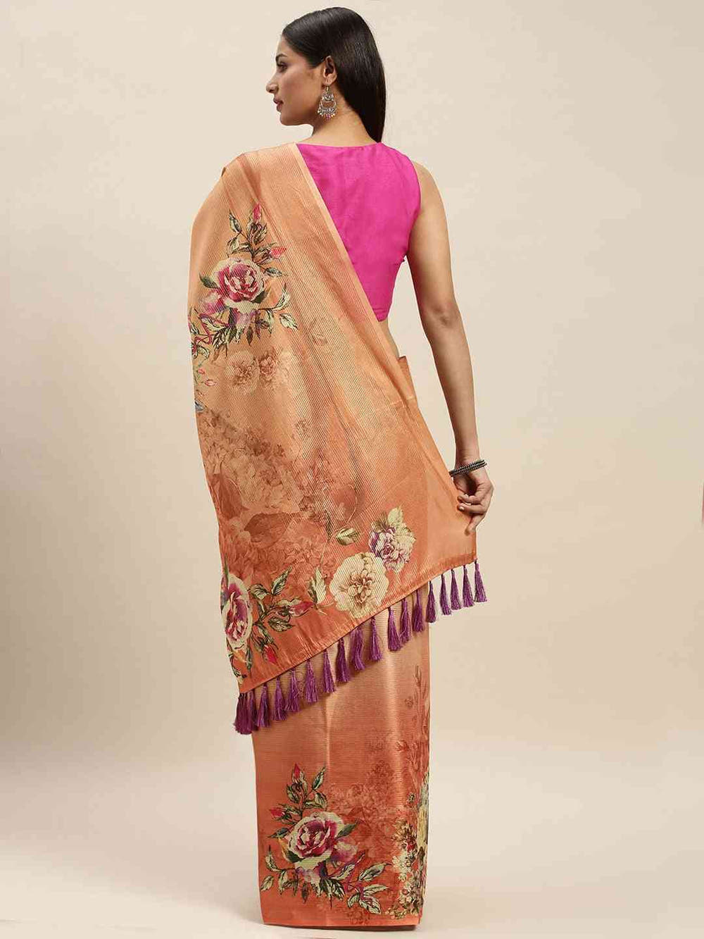 Soft Silk Zari Tissue Weaving Flower Print Design Saree