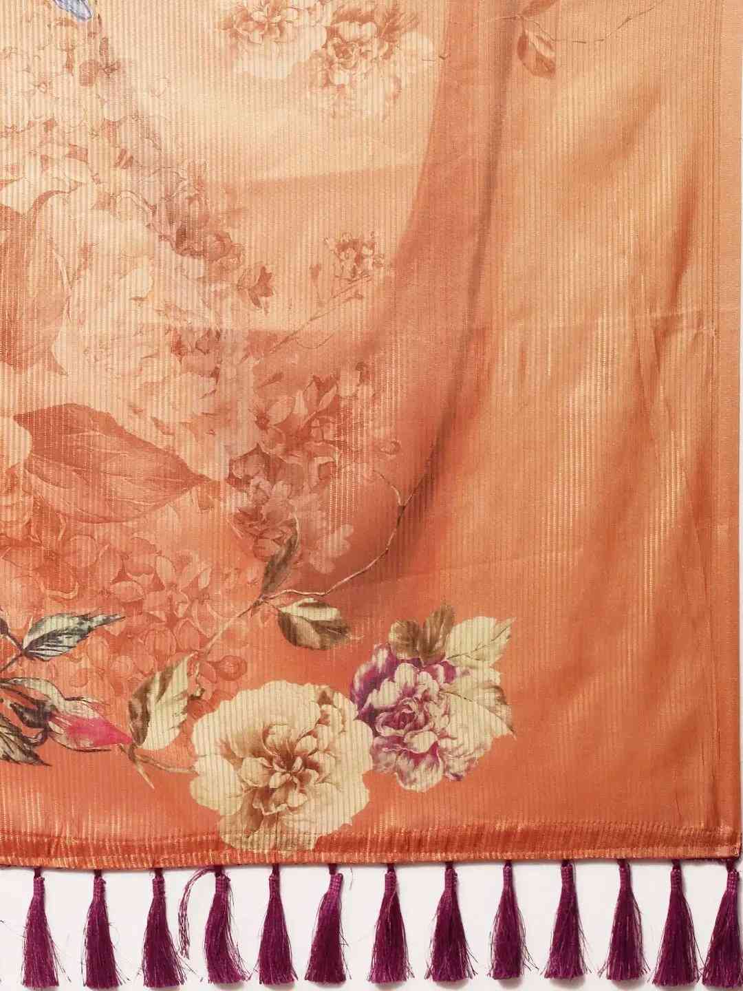 Soft Silk Zari Tissue Weaving Flower Print Design Saree