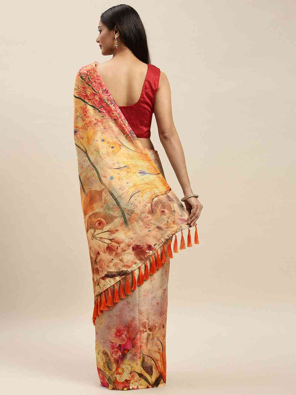 Soft Silk Zari Tissue Weaving Flower Print Design Saree