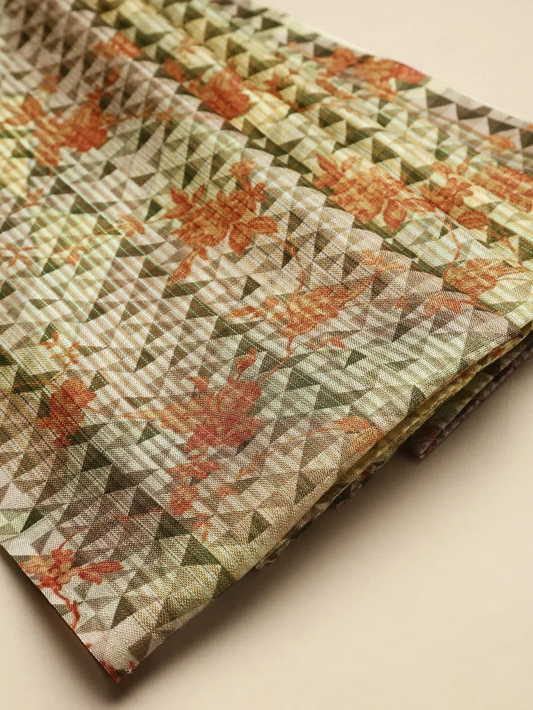 Soft Silk Zari Tissue Weaving Flower Print Design Saree